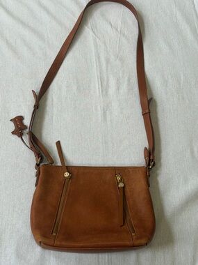 Radley London Fountain Road Brown Pebbled Leather Crossbody Bag Vertical Zips